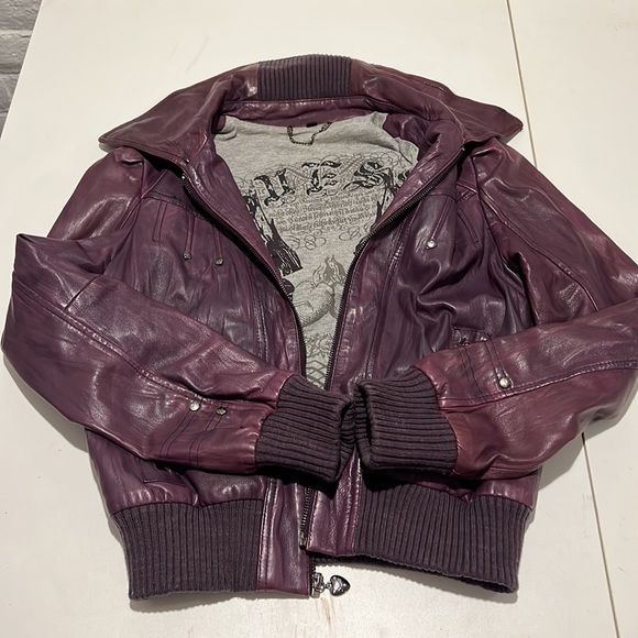 Guess Purple Leather Boho Moto Biker Bomber Jacket Small - Picture 7 of 9